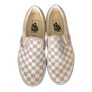 Vans Classic Slip On Checkerboard Beige White Womens Shoes Size 7